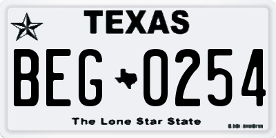TX license plate BEG0254