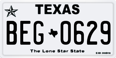 TX license plate BEG0629
