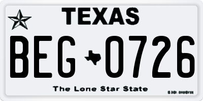 TX license plate BEG0726