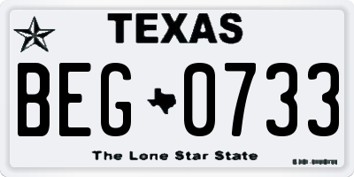 TX license plate BEG0733