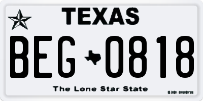 TX license plate BEG0818