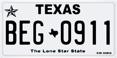 TX license plate BEG0911