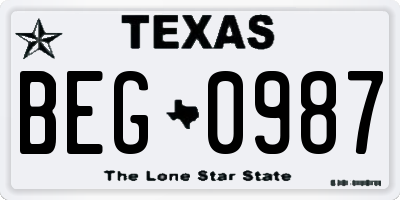 TX license plate BEG0987