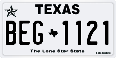 TX license plate BEG1121