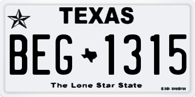 TX license plate BEG1315