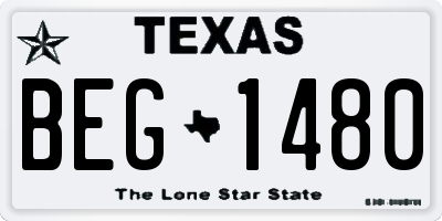 TX license plate BEG1480