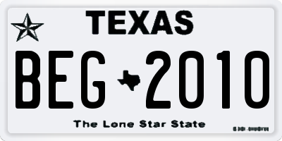 TX license plate BEG2010