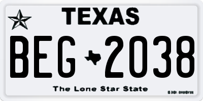 TX license plate BEG2038