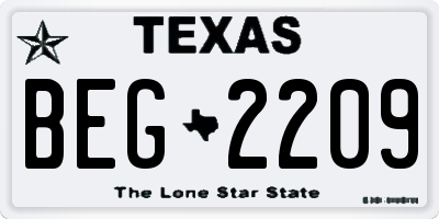 TX license plate BEG2209