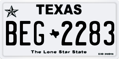 TX license plate BEG2283