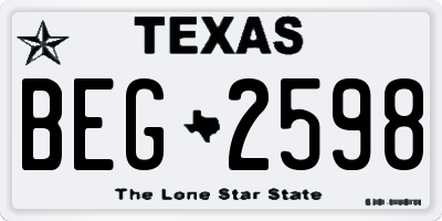 TX license plate BEG2598