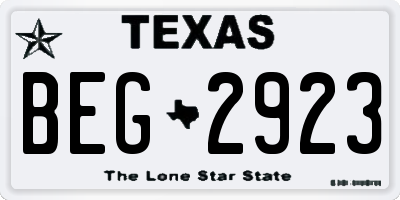 TX license plate BEG2923