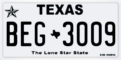 TX license plate BEG3009