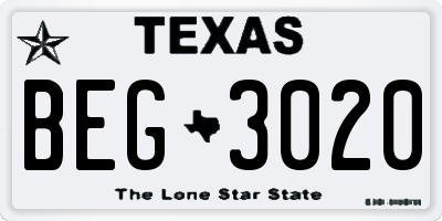 TX license plate BEG3020