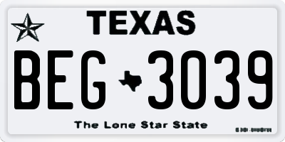 TX license plate BEG3039
