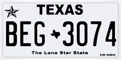 TX license plate BEG3074