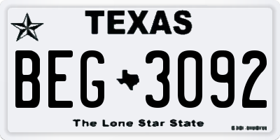 TX license plate BEG3092