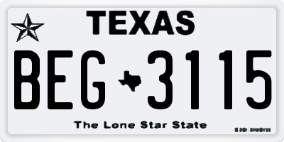TX license plate BEG3115