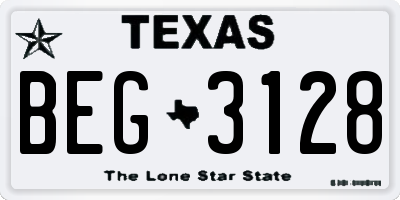 TX license plate BEG3128
