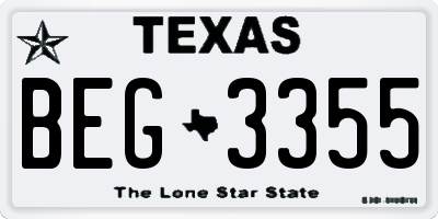 TX license plate BEG3355