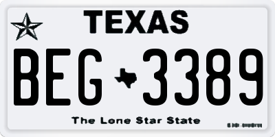TX license plate BEG3389