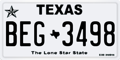 TX license plate BEG3498