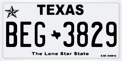 TX license plate BEG3829