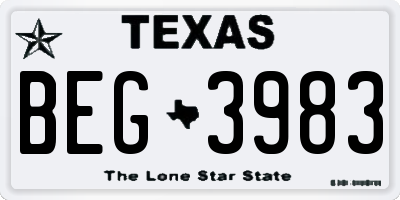 TX license plate BEG3983