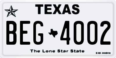 TX license plate BEG4002
