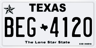 TX license plate BEG4120