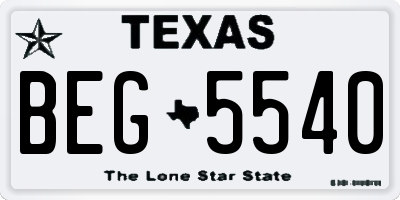 TX license plate BEG5540