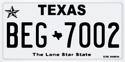 TX license plate BEG7002