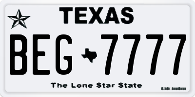 TX license plate BEG7777