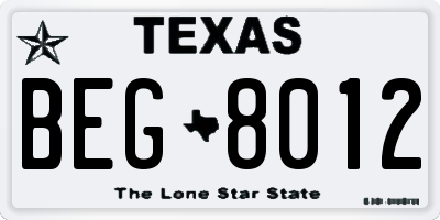TX license plate BEG8012