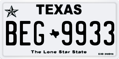 TX license plate BEG9933