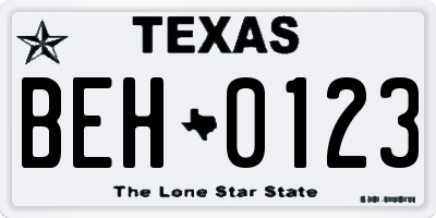 TX license plate BEH0123