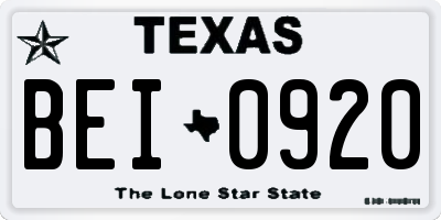 TX license plate BEI0920