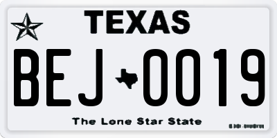 TX license plate BEJ0019