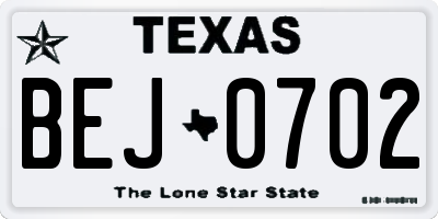 TX license plate BEJ0702