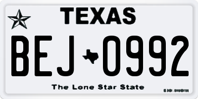 TX license plate BEJ0992