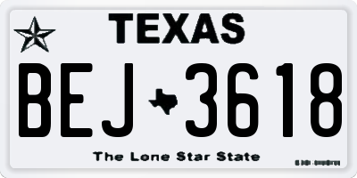 TX license plate BEJ3618