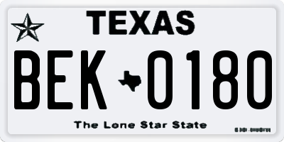 TX license plate BEK0180