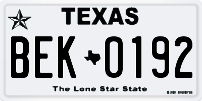 TX license plate BEK0192