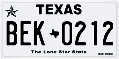 TX license plate BEK0212