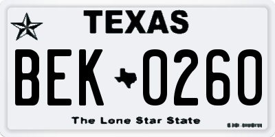 TX license plate BEK0260