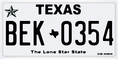TX license plate BEK0354