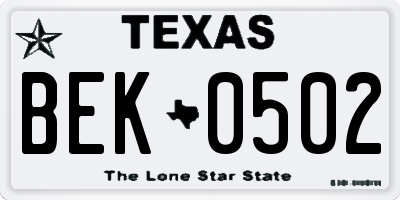 TX license plate BEK0502