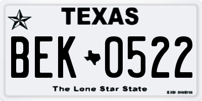 TX license plate BEK0522