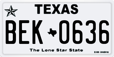 TX license plate BEK0636