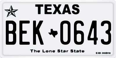 TX license plate BEK0643